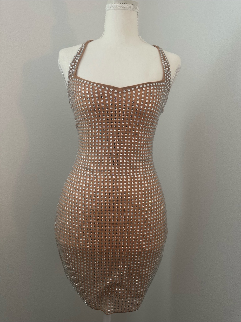 Oh Polly Rhinestone-Studded Bodycon Mini Dress